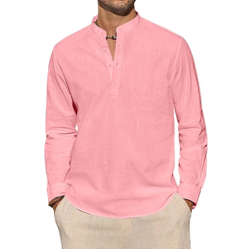 Henley – chemises en coton pour hommes, T-Shirts décontractés, légers, à manches longues, chemises de plage, vacances hawaïennes, nouvelle collection