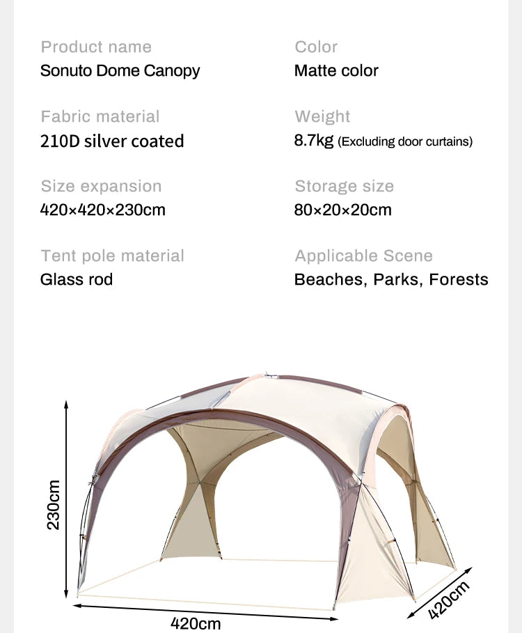 Tente dôme extra large Sonuto, gazebo de camping pop-up avec moustiquaire, protection solaire imperméable, pavillon pour fête en plein air
