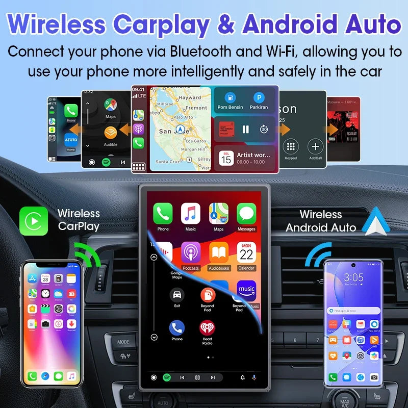 Jansite 9 "Android 13 4G + 64G voiture miroir Radio Carplay Android Auto lecteur écran rotatif GPS Navigation Support Tiktok TPMS BT