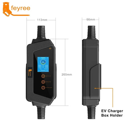 Feyree 22KW 32A ثلاثي الأطوار من النوع 2 شاحن سيارة كهربائية محمول Wi-Fi تحكم عبر التطبيق EVSE صندوق شحن محطة شحن لشاحن السيارة الكهربائية