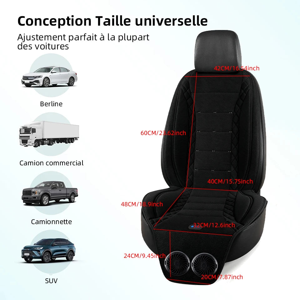 Housses de siège de voiture de refroidissement et de chauffage avec 1 ventilateur ou 2 ventilateurs, Ventilation d'été à soufflage rapide, couverture chauffante rapide pour l'hiver