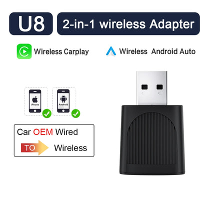 Adaptateur CarPlay Android Auto sans fil BYLITU Mini U8 convertit CarPlay filaire en sans fil Compatible avec la plupart des voitures Plug & Play