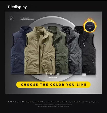 Gilet de sport d'extérieur en polaire épaisse pour homme, réversible, décontracté, coupe ample, fermeture éclair, couleur unie, automne-hiver