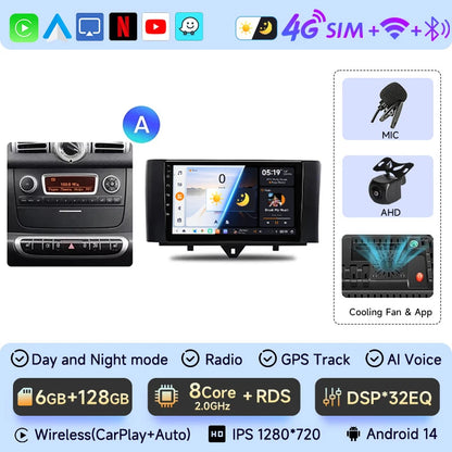 JIUYIN-Autoradio TS18 AI Voice Wireless CarPlay Android Auto Radio pour Smart Fortwo 451, 2005-2010, 4G, GPS, 2Din, Limitation de la voiture