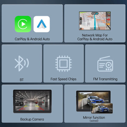 Autoradio Portable CarPlay Android Auto, lecteur vidéo multimédia de 7 pouces, écran tactile avec USB AUX pour caméra de recul