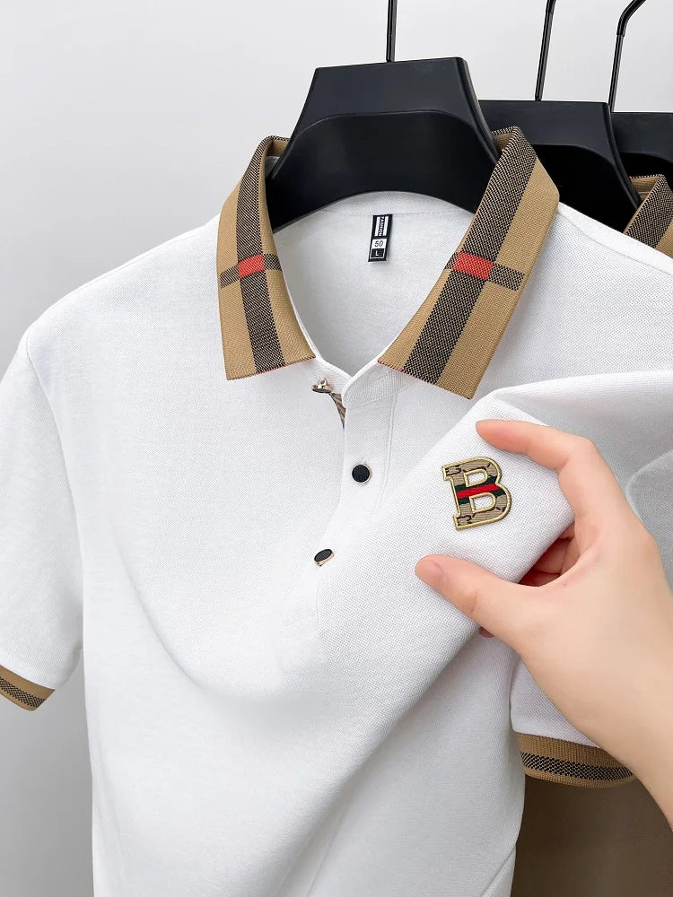 Marque de luxe logo polo à manches courtes hommes été nouveau haut de gamme en soie coton respirant Paul T-shirt mode décontracté vêtements pour hommes