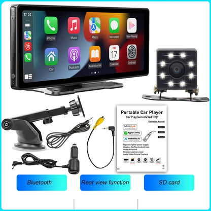 BQCC-Écran Carplay sans fil portable, caméra de recul arrière HD, autoradio DVR, lecteur vidéo MP5, Android Auto, 10.26 pouces