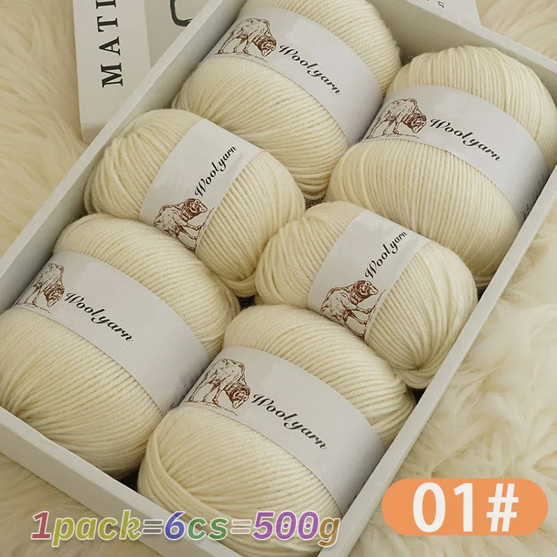 Fil de laine moyen de couleur Pure, 500g, à la mode, Simple, chaud, fait à la main, adapté aux écharpes à tricoter, pulls, gants, chapeaux