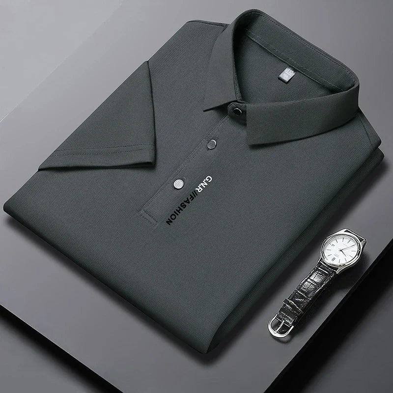 Polo à manches courtes pour hommes, couleur unie, respirant, confortable, élastique, nouvel arrivage, Style Business décontracté