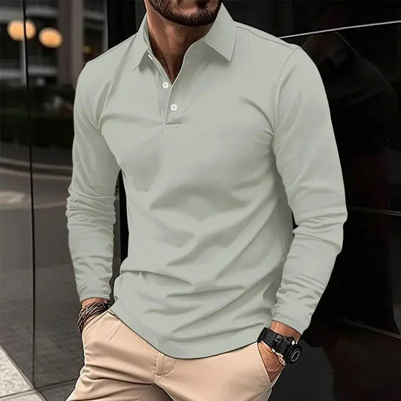 Polo à manches longues pour hommes, couleur unie, nouveau produit Simple, exquis, ample et décontracté, printemps et automne