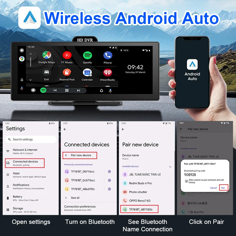 Develuck nouveau 11.26 ''4K voiture DVR sans fil CarPlay Android Auto lecteur multimédia IPS écran tactile Bluetooth enregistreur vidéo FM AUX
