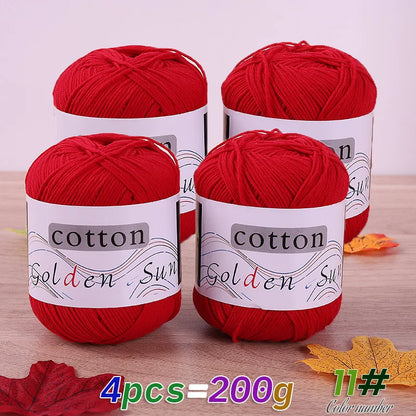 200 g de fil de coton pur 100 %, fil au crochet moyen-fin, fait à la main pour tricoter des pulls, des gilets, des chapeaux et des petites couvertures. Fil de coton moyen-fin, 1 pièce = 4 pièces = 200 grammes