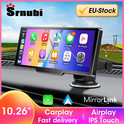 Écran Carplay 10.26 pouces pour voiture, CarPlay sans fil et Android Auto, lecteur vidéo multimédia universel pour autoradio, lecteur de voiture BT AUX FM