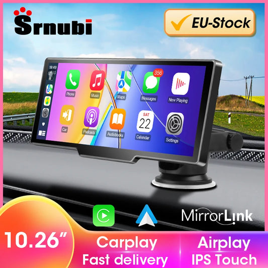 Écran Carplay 10.26 pouces pour voiture, CarPlay sans fil et Android Auto, lecteur vidéo multimédia universel pour autoradio, lecteur de voiture BT AUX FM