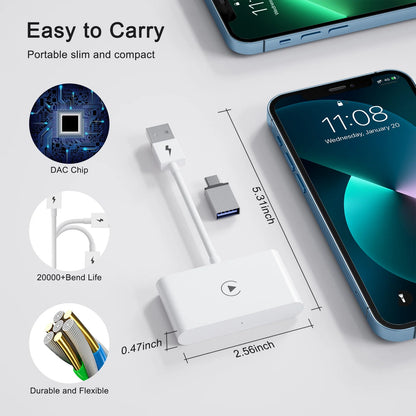 Adaptateur CarPlay sans fil IOS ou Android Auto sans fil 5G WiFi type-c USB Plug Play CarPlay sans fil