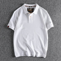 T-shirt rétro américain à manches courtes pour hommes, Polo à revers de couleur unie, à la mode, 100% coton, hauts d'affaires décontractés