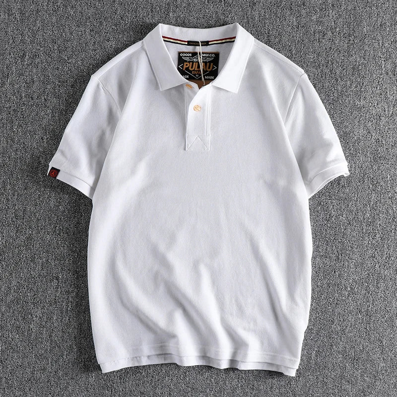 T-shirt rétro américain à manches courtes pour hommes, Polo à revers de couleur unie, à la mode, 100% coton, hauts d'affaires décontractés