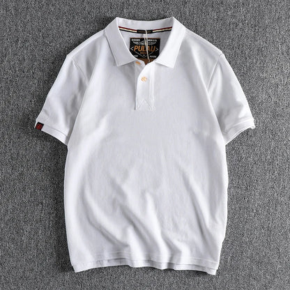T-shirt rétro américain à manches courtes pour hommes, Polo à revers de couleur unie, à la mode, 100% coton, hauts d'affaires décontractés