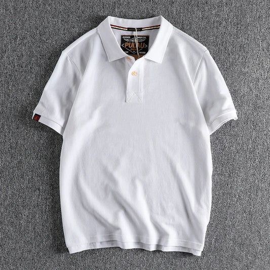 T-shirt rétro américain à manches courtes pour hommes, Polo à revers de couleur unie, à la mode, 100% coton, hauts d'affaires décontractés