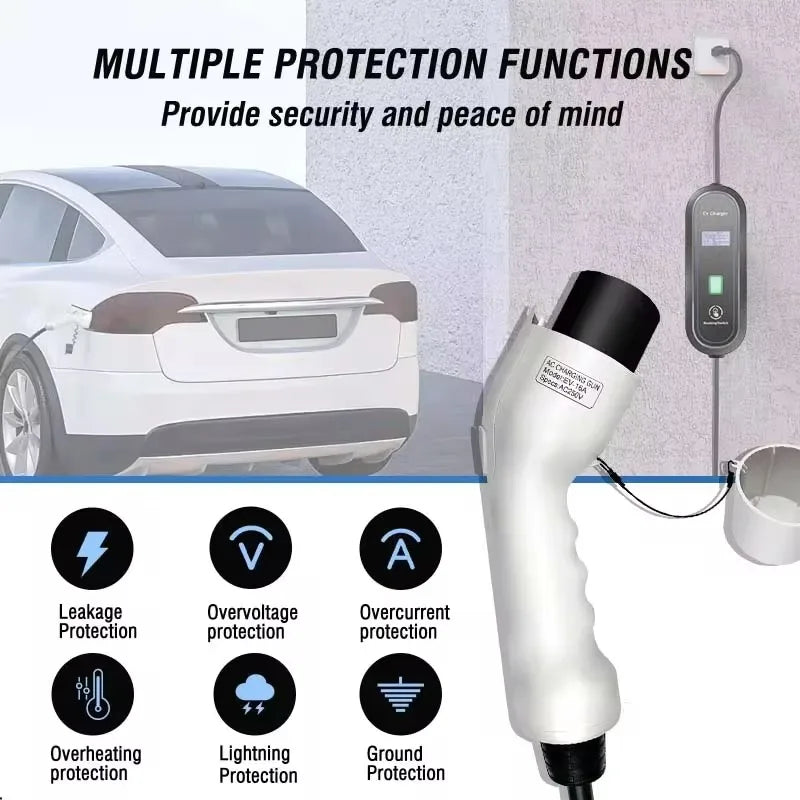 Chargeur de voiture Portable GBT Type 1 Type 2, 16a, EV Portable avec câble de 3.5M 5M, Station de recharge de voiture réglable en courant