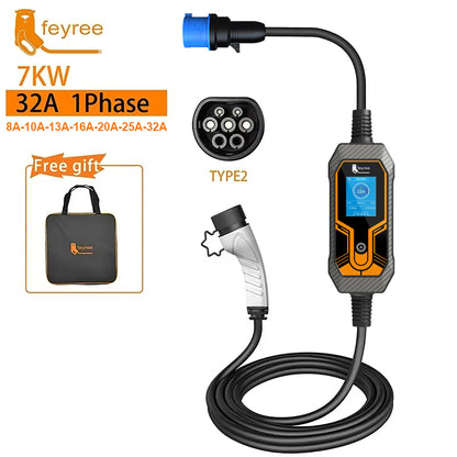 Fey123-Chargeur portable pour voiture électrique, câble VOPE2, boîtier de charge EVSE, câble de 5m, prise CEE mâle, 16A, 3 phases EV, 32A, 7KW, 11KW