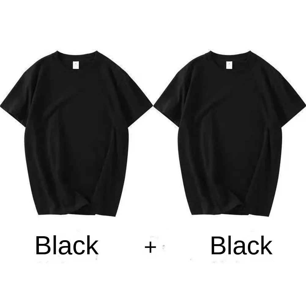 2 pièces 100% coton solide t-shirts hommes et femmes à manches courtes blanc t-shirts décontracté respirant ample col rond T-shirt Couple hauts