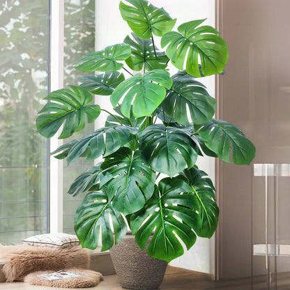 ورقة Monstera اصطناعية بلاستيكية، نبات مزيف للزينة بوعاء، مناسبة لديكور المنزل، 60-100 سم