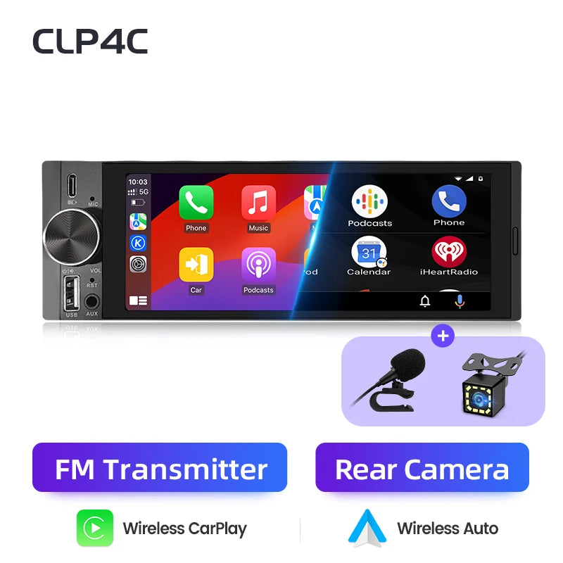 Junsun 6.86 ''1 Din autoradio Bluetooth sans fil pour Apple Carplay Android Auto FM MP5 lecteur Radio universel IPS écran tactile