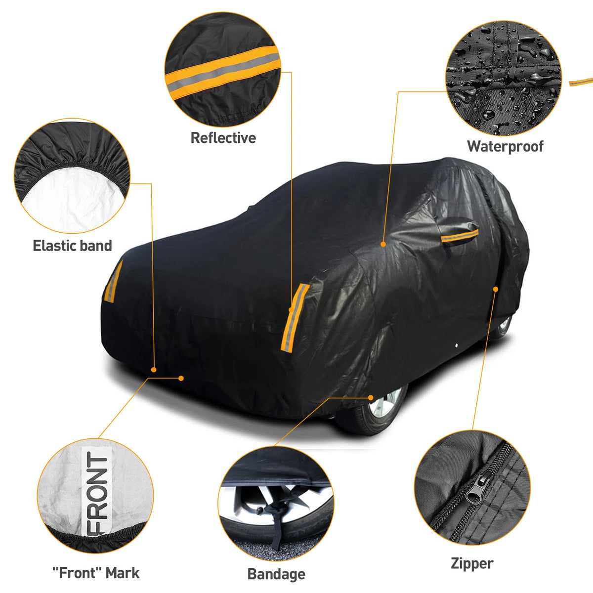 Housse de Protection universelle pour voiture SUV, Protection extérieure, étanche, anti-poussière, UV, adaptée à la berline, coque de voiture noire