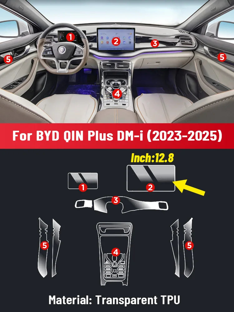 Film Transparent en TPU pour Console centrale de voiture BYD QIN PLUS 2024 2025, panneau multimédia de Navigation, protection anti-rayures, Film intérieur
