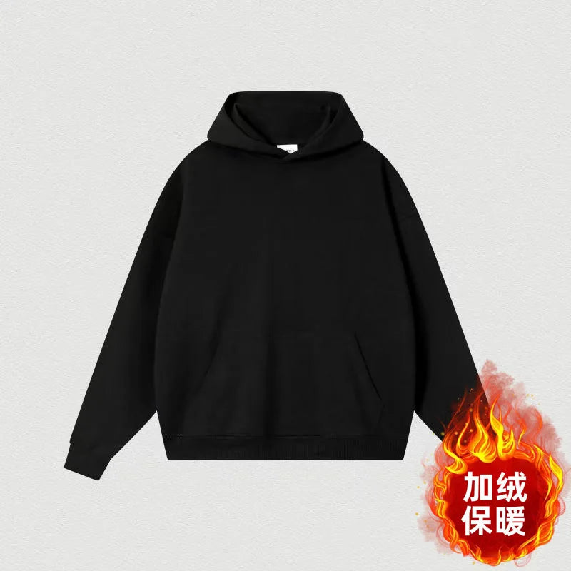 Sweat à capuche pour hommes, polaire épaisse, coupe ample, couleur unie, Style coréen, à la mode, haut décontracté en Fiber de Polyester, hiver