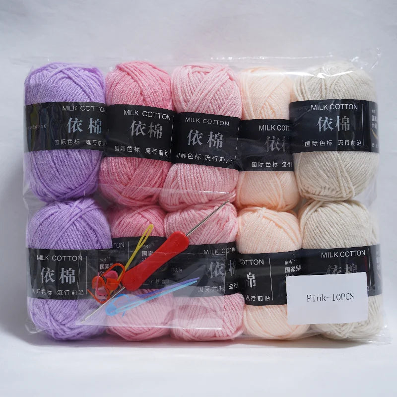 Nouveau 10 pièces série rose fil lait coton fil combinaison Crochet tricot fil ensemble pour bricolage à la main artisanat pull écharpe tricot