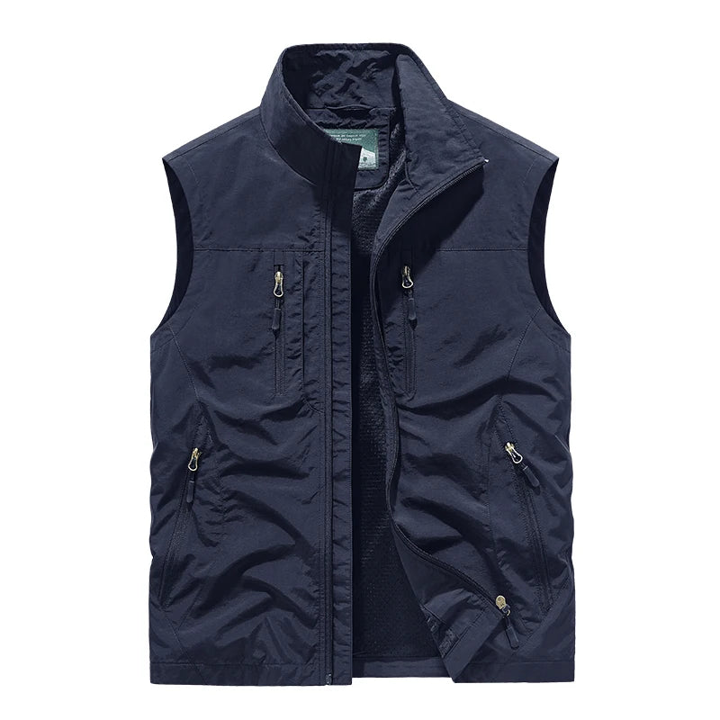 Grande taille hommes été en plein air randonnée gilet tactique multi-poches léger coque souple utilitaire voyage Safari Cargo gilet hommes