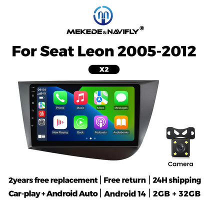 Carplay sans fil Autoradio 2G+32G Pour Seat Leon 2 MK2 2005 2006 2007 2008-2012 Android 14 Navigation GPS Lecteur vidéo multimédia pour voiture