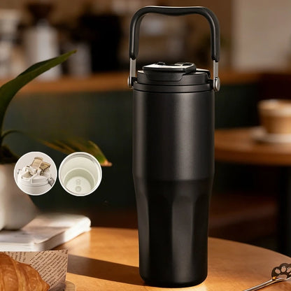 Gobelet à revêtement en céramique de 800ml, avec paille, bouteille d'eau isolée de grande capacité, étanche, poignée détachable, infuseur à thé pour voyage