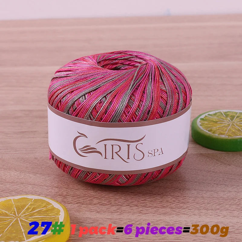 6 #   Fil de dentelle, fil de coton 100% pur coloré teint dégradé mercerisé, fil fin au crochet, tricot fait à la main, châle ajouré d'été, fil de tricot pour pull, 1 pièce = 6 pièces = 300 grammes