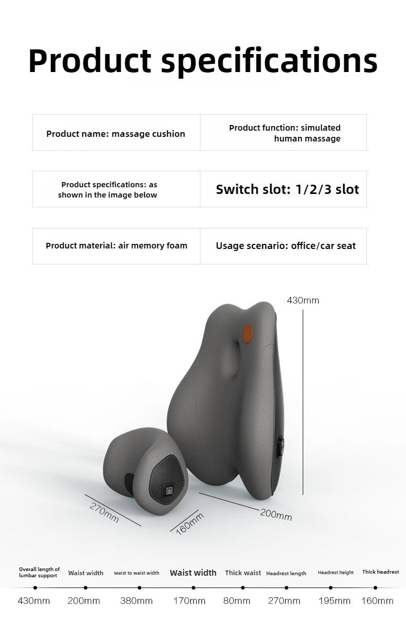 Car Electric Massage Headrest Lumbar Support Vibration Waist Lumbar Neck Pillow Backrest Cushion Car Seat Interior Accessories