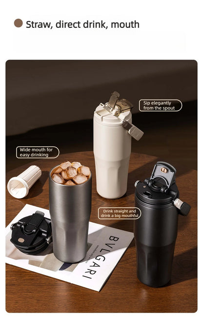Gobelet à revêtement en céramique de 800ml, avec paille, bouteille d'eau isolée de grande capacité, étanche, poignée détachable, infuseur à thé pour voyage