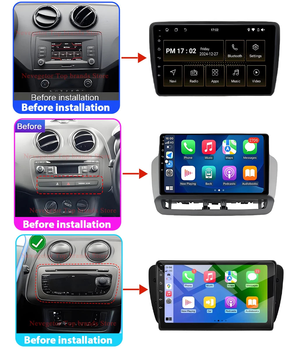 Écran tactile QLED de Navigation GPS pour Seat Ibiza 2012 – 2015, Android Auto Radio, lecteur vidéo multimédia de voiture, 5G, WIFI, BT, sans DVD 2din