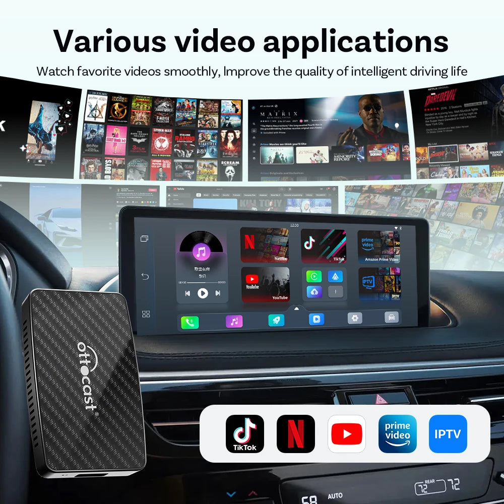 OTTOCAST Play2 vidéo Pro Carplay Ai Box adaptateur automatique Android sans fil intégré Youtube Netflix pour VW Benz Ford 99% de voitures