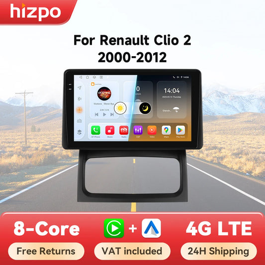Hizpo-Autoradio Android, Navigation GPS, CarPlay, Stéréo, Unité principale, RDS, 4G, Limitation de l'autoradio, 2 Din, Renault Clio 2, 2000 - 2012