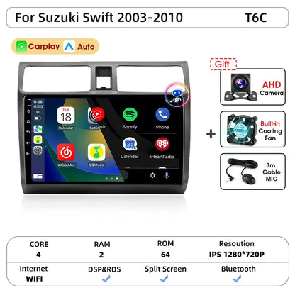 Srnubi autoradio pour Suzuki Swift 2003 2005 2006 2007 2008 2009 2010 sans fil Carplay Android Auto lecteur multimédia de voiture 2 Din