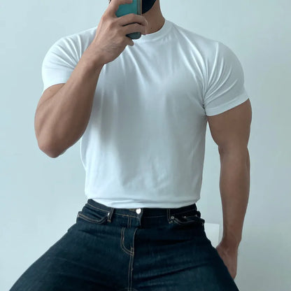 T-shirt à manches courtes pour hommes, vêtement d'été, de sport, de Fitness, d'entraînement, en coton, respirant, couleur unie, décontracté