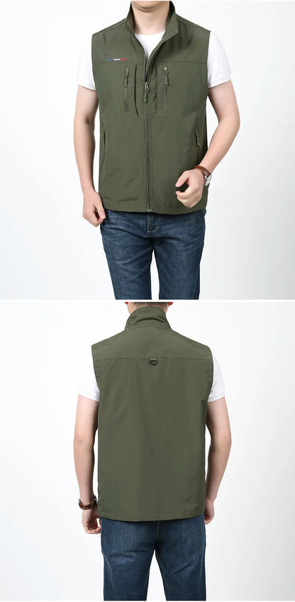 Grande taille hommes été en plein air randonnée gilet tactique multi-poches léger coque souple utilitaire voyage Safari Cargo gilet hommes