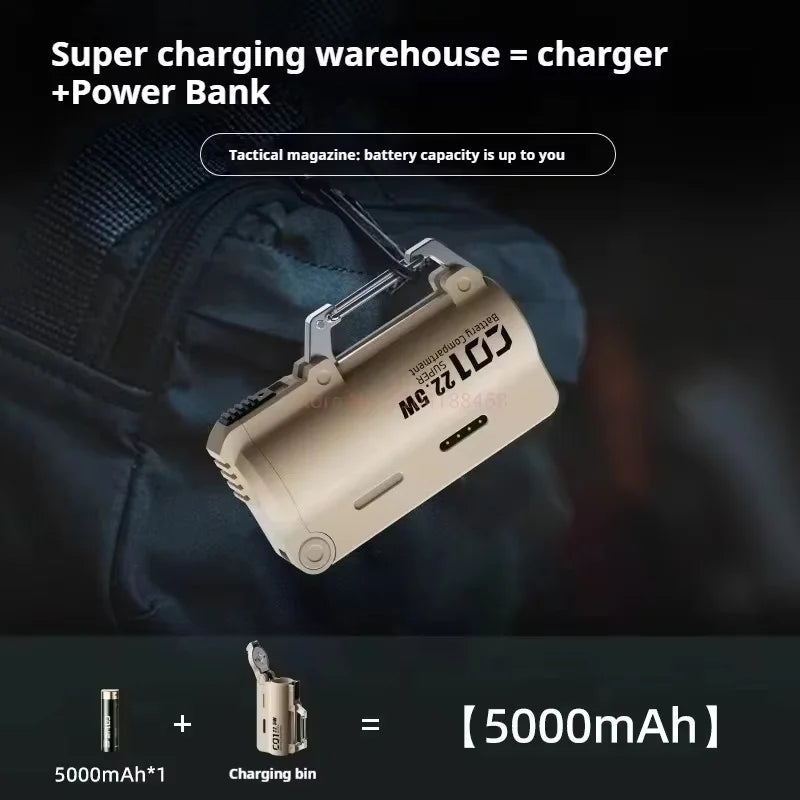 DOKIY 22.5W Super compartiment de batterie 5000mAh charge rapide batterie externe avec boucle à crochet 21700 Li-ion batterie chargeur Portable