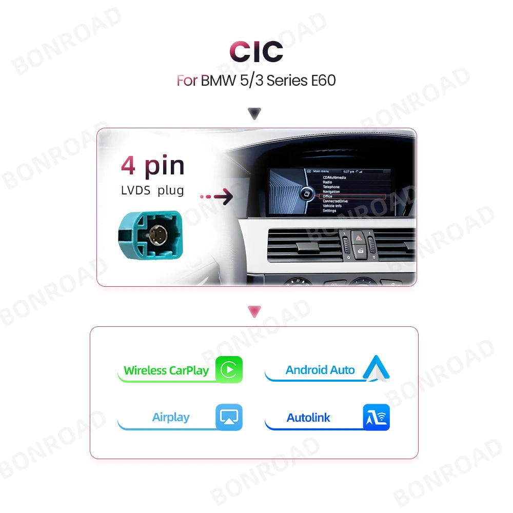 Autoradio Android avec Écran et Lecteur de Limitation pour Voiture BMW Série 5/3, E60/E61/E62/E63/E90/E91/E92/E93/M3, Masque CCC CIC