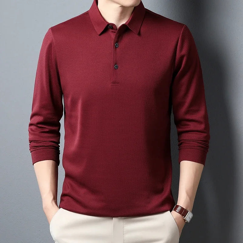 Chemise à manches longues pour hommes, Polo décontracté, couleur unie, à la mode, respirant, confortable, polyvalent, nouvelle collection