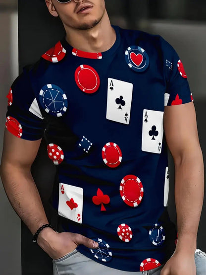Carte graphique hommes T-Shirts impression 3D carte à jouer à manches courtes décontracté été haut col rond surdimensionné hommes enfants Harajuku Y2k vêtements