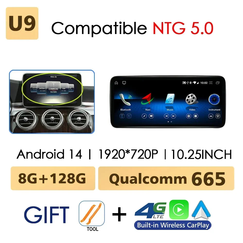 Android 14 sans fil CarPlay pour Mercedes Benz classe C W205 écran Android Auto multimédia Navigation GPS SWC DSP 4G WiFi