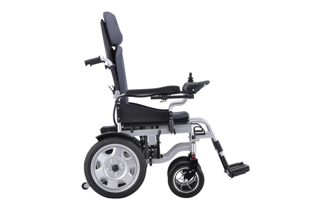 Fauteuil roulant électrique inclinable avec dossier haut, chaise plate allongée avec roulettes pour désactionner 50112-L036